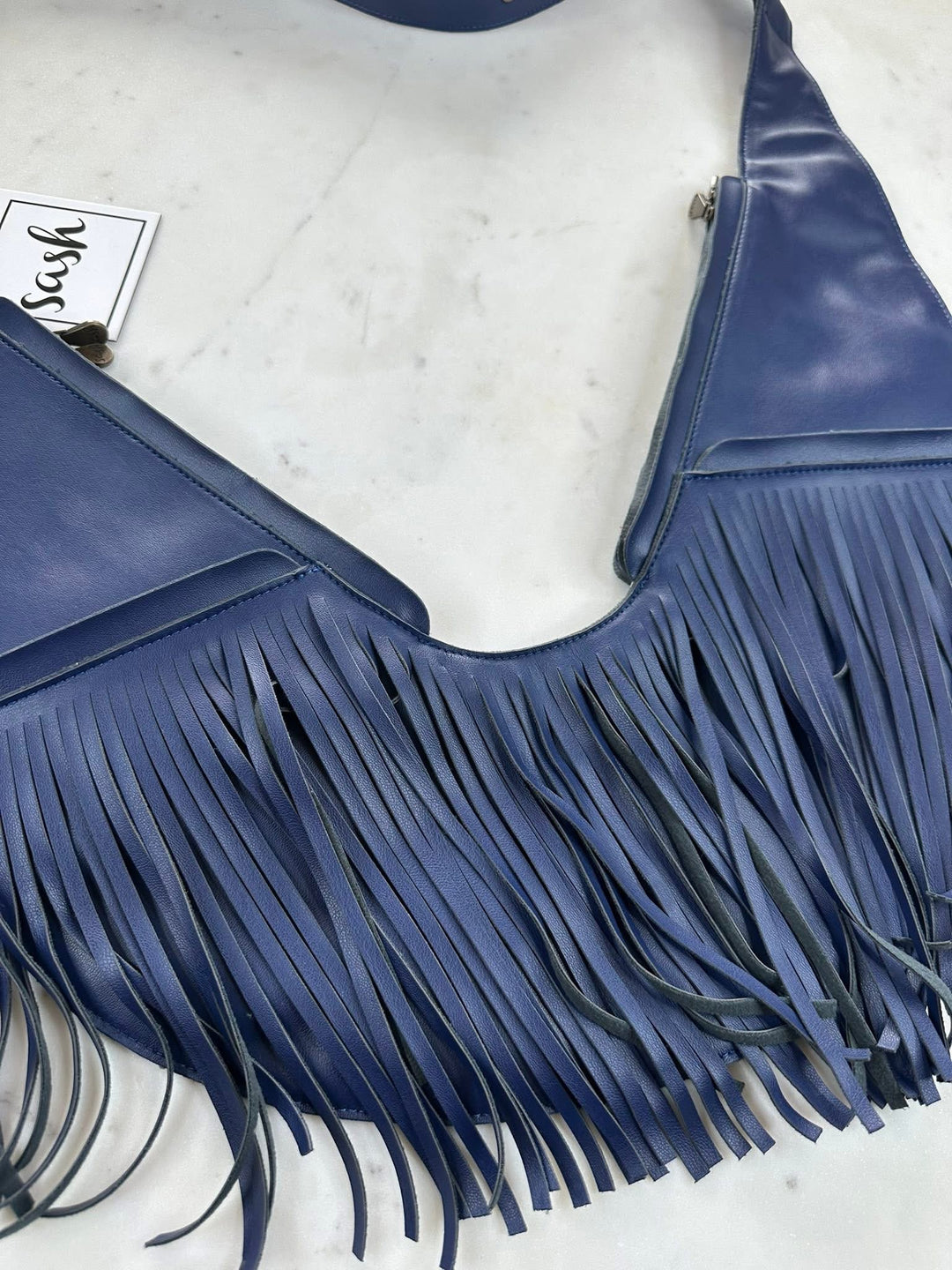 Blue Blaze Faux Leather Fringe Sash Bag