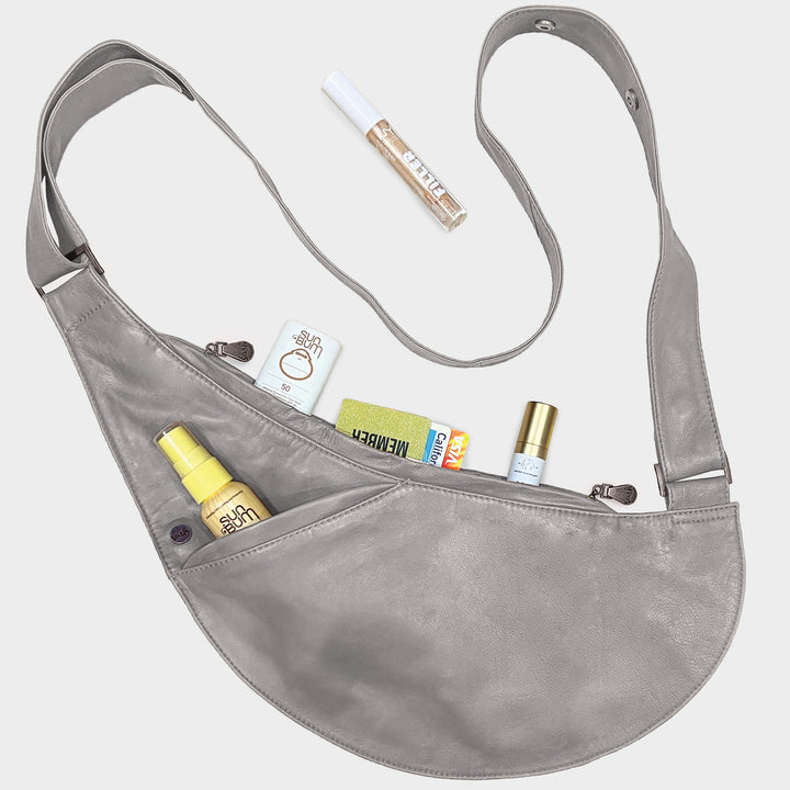 Gray Leather Half Sash Bag