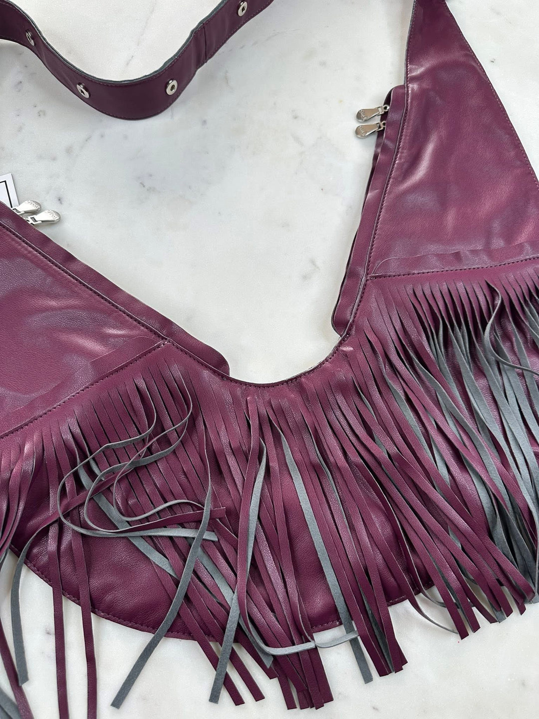 Power Berry Faux Leather Fringe Sash Bag