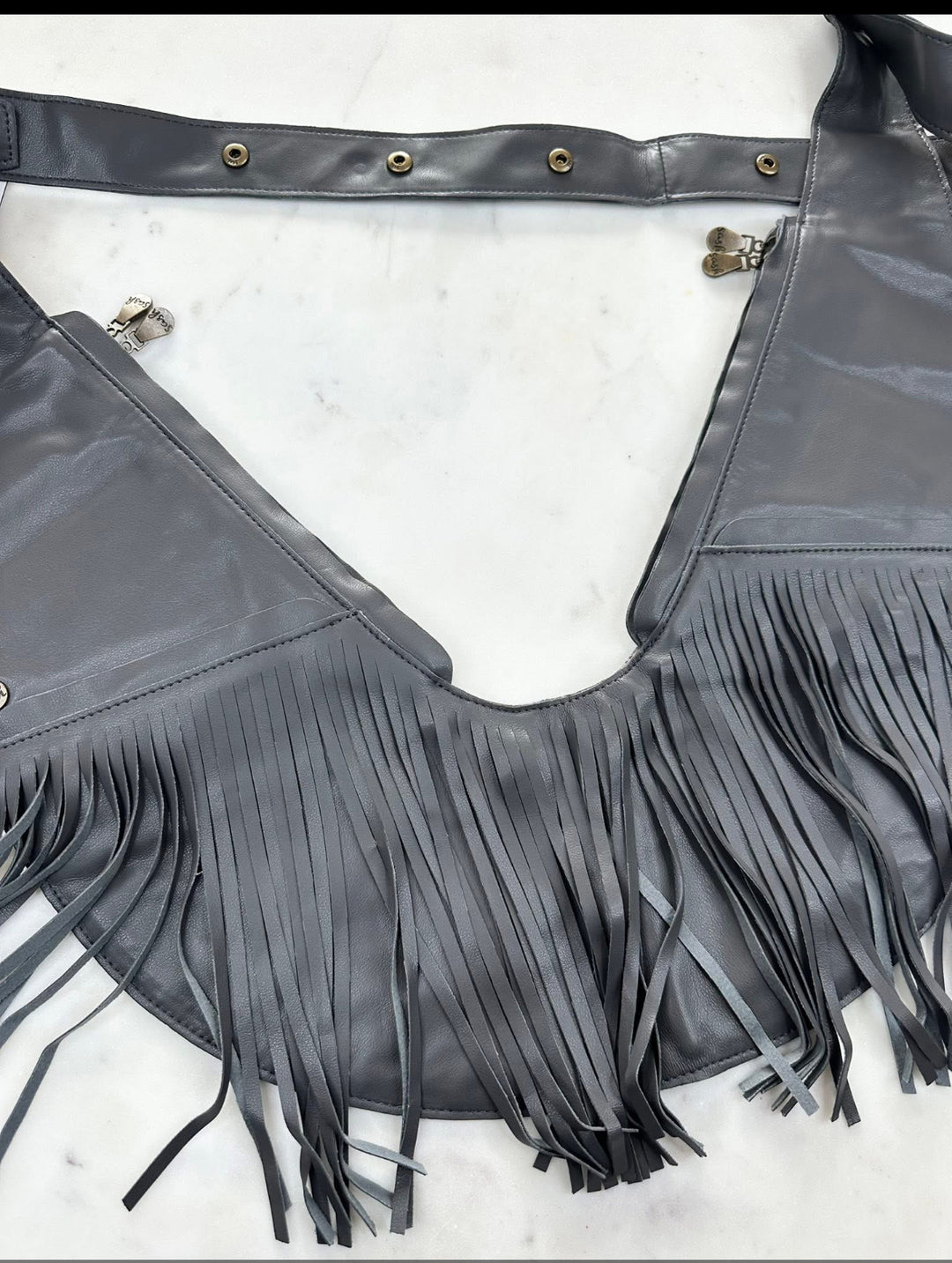 Vibranium Faux Leather Fringe Sash Bag