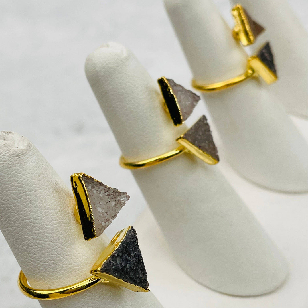 Double Triangle Druzy Ring