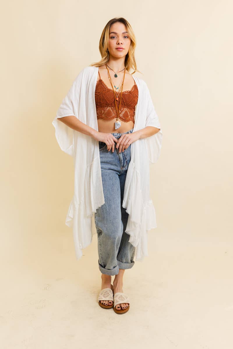 Solid Ruffle Edge Bohemian Kimono 💃