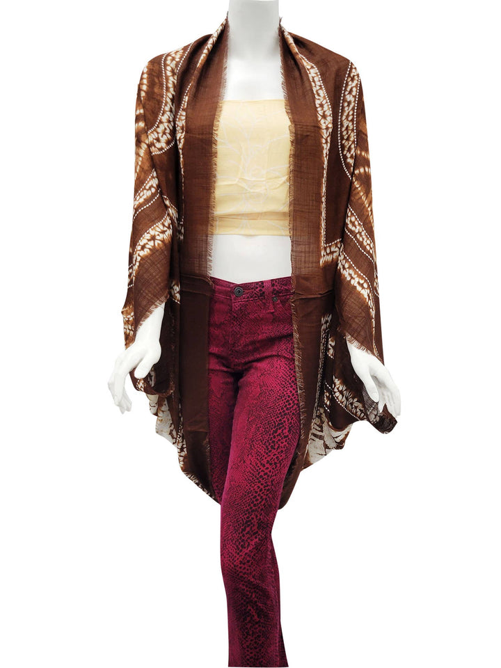 Inez Tie Dye Print Cocoon Kimono Chocolate/White