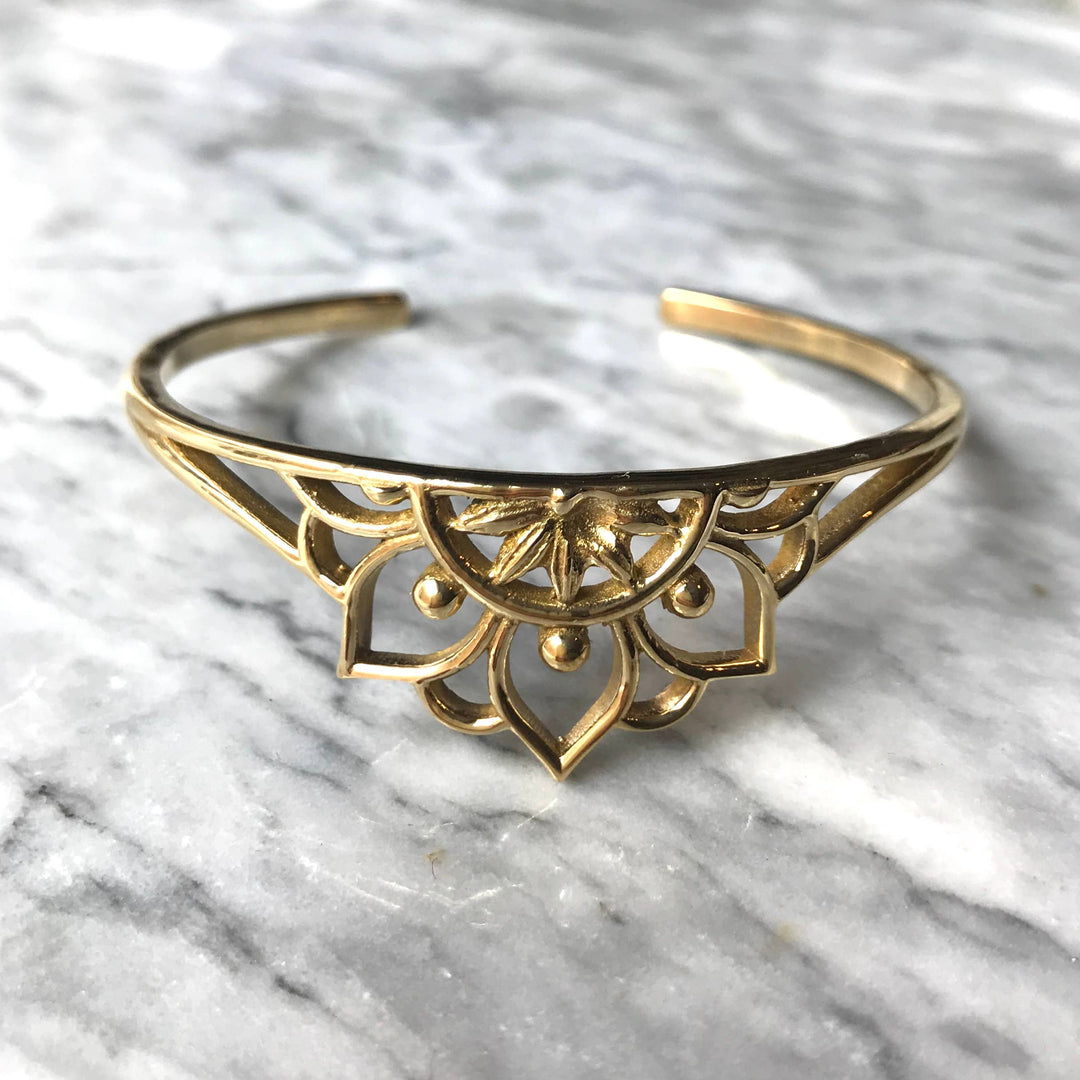 Brass Decorated Lotus Cuff