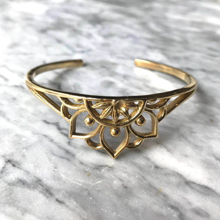 Brass Decorated Lotus Cuff