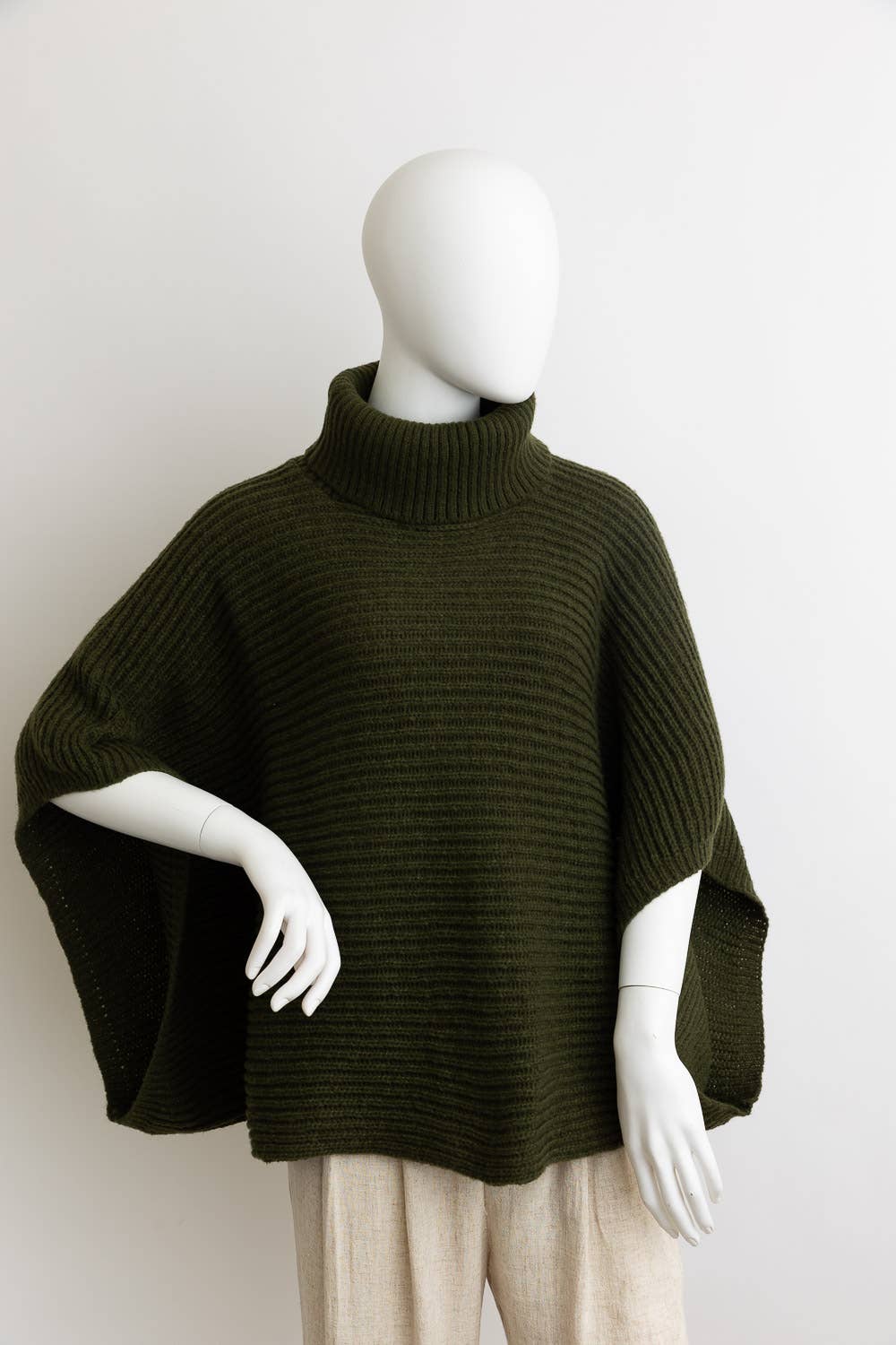 Turtleneck Ribbed Knit Poncho