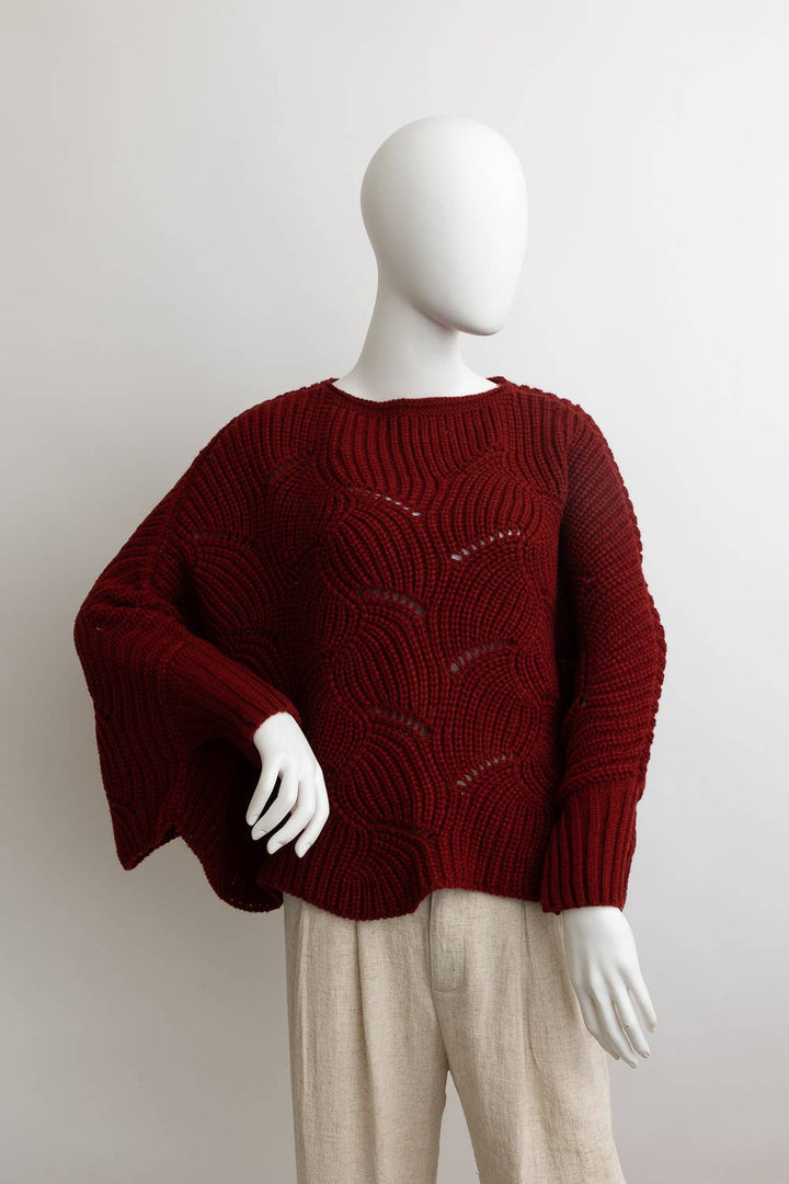 Ribbed Knit Poncho w/ Sleeves