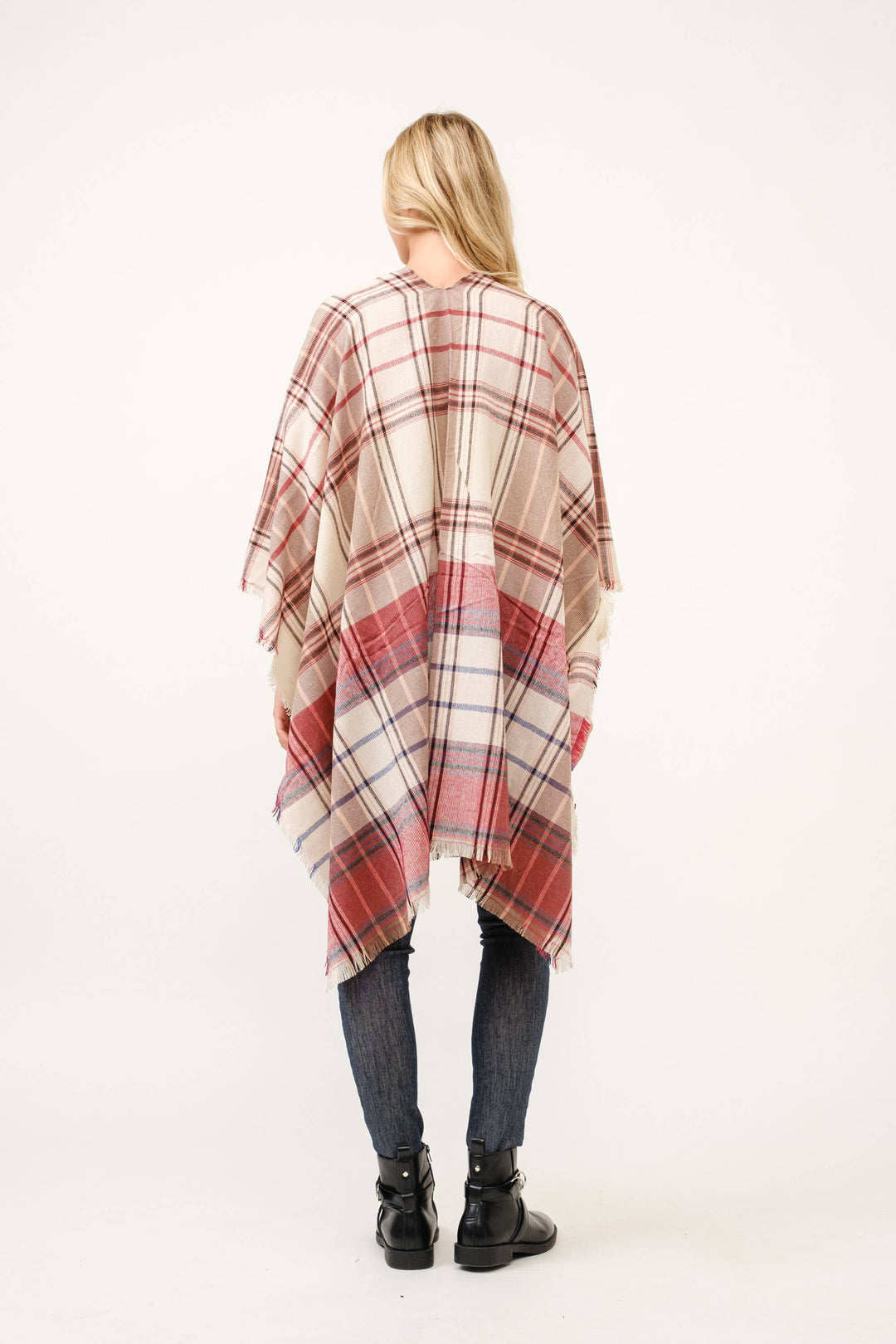 Autumn Plaid Fringe Poncho Kimono Ruana