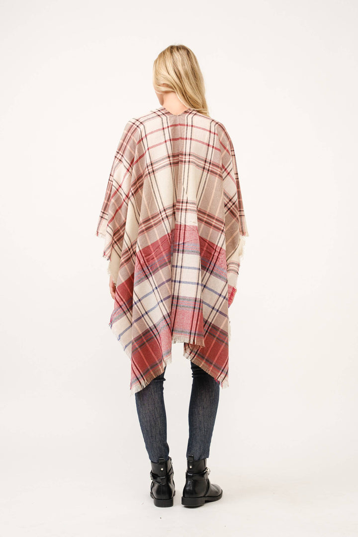 Autumn Plaid Fringe Poncho Kimono Ruana