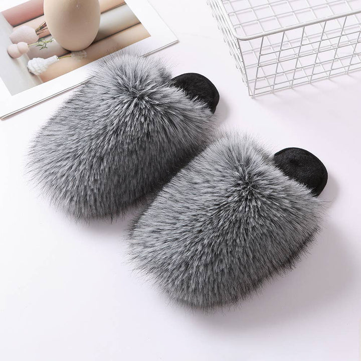 Gray Fluffy Slippers