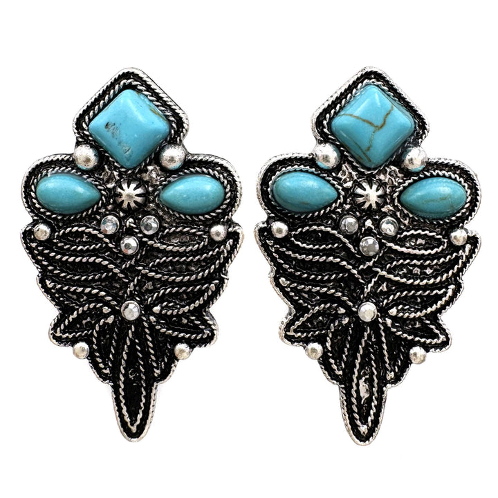 Boot Stitch Pattern Floral Turquoise Stone Earrings