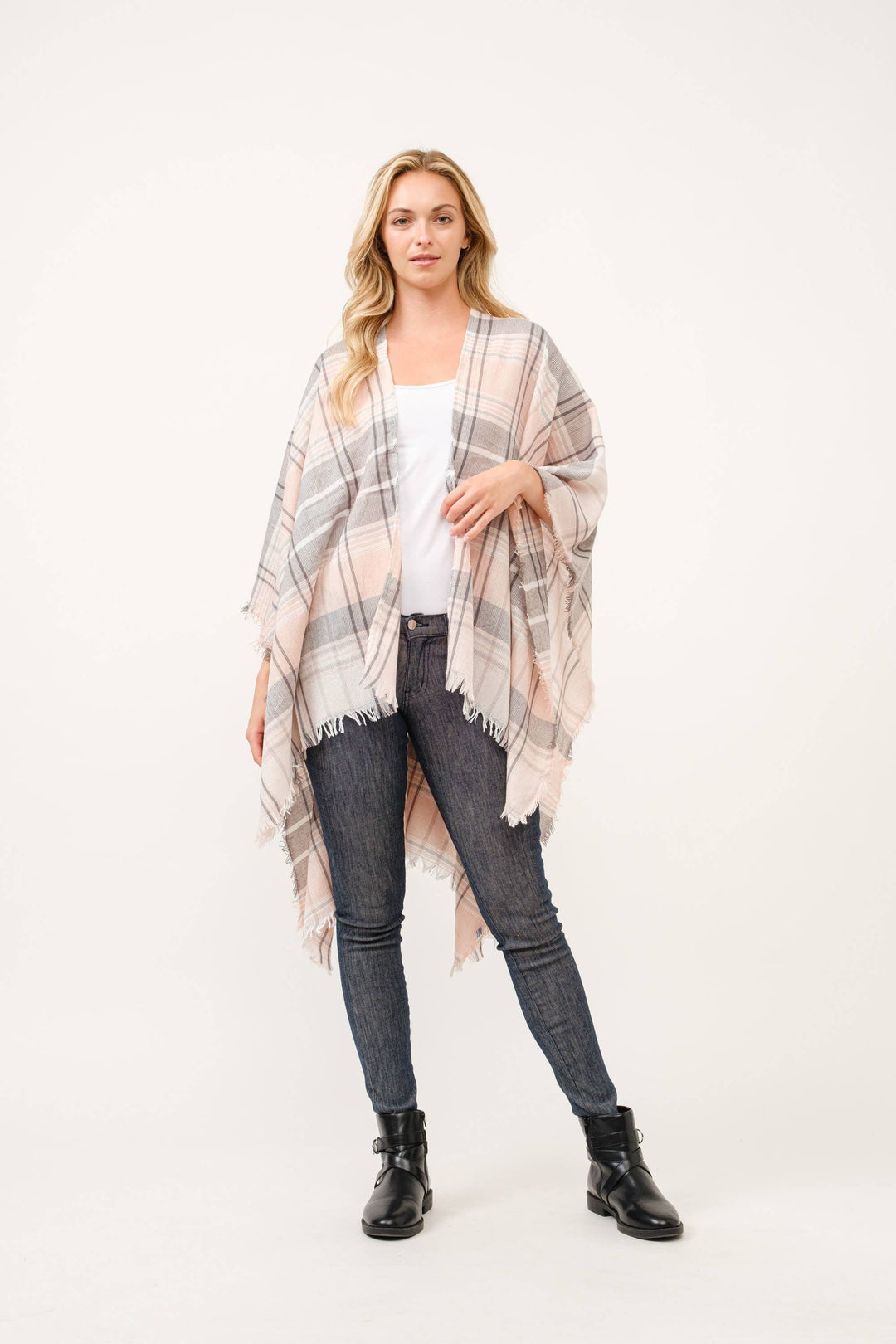 Autumn Plaid Fringe Poncho Kimono Ruana
