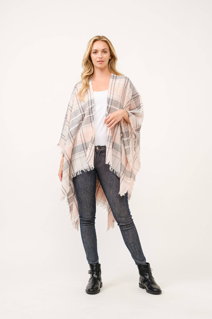 Autumn Plaid Fringe Poncho Kimono Ruana