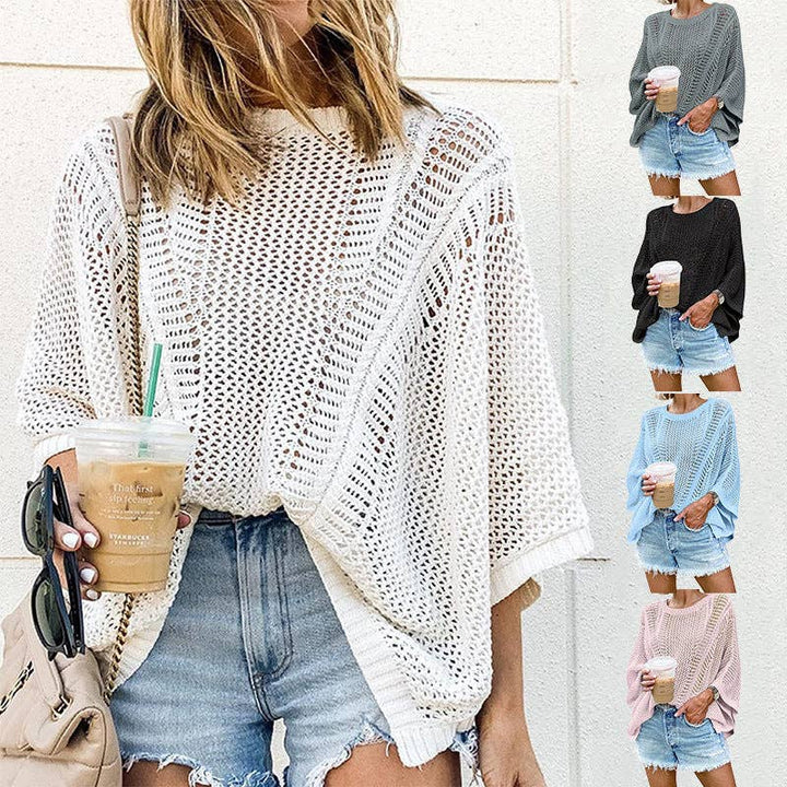 Ladies Bat Sleeves Hollow Out Knit Blouse 22065