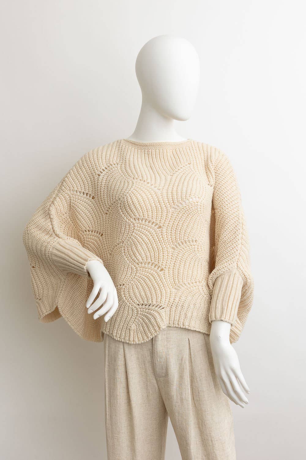Ribbed Knit Poncho w/ Sleeves