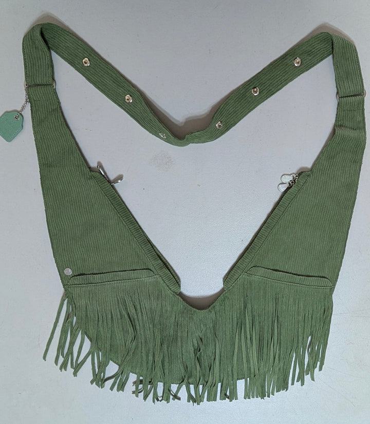 Smoky Sage Corduroy Fringe Sash Bag