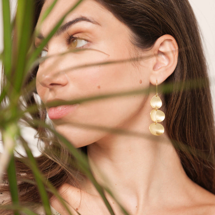 Brushed Brass Triple Pod Earring