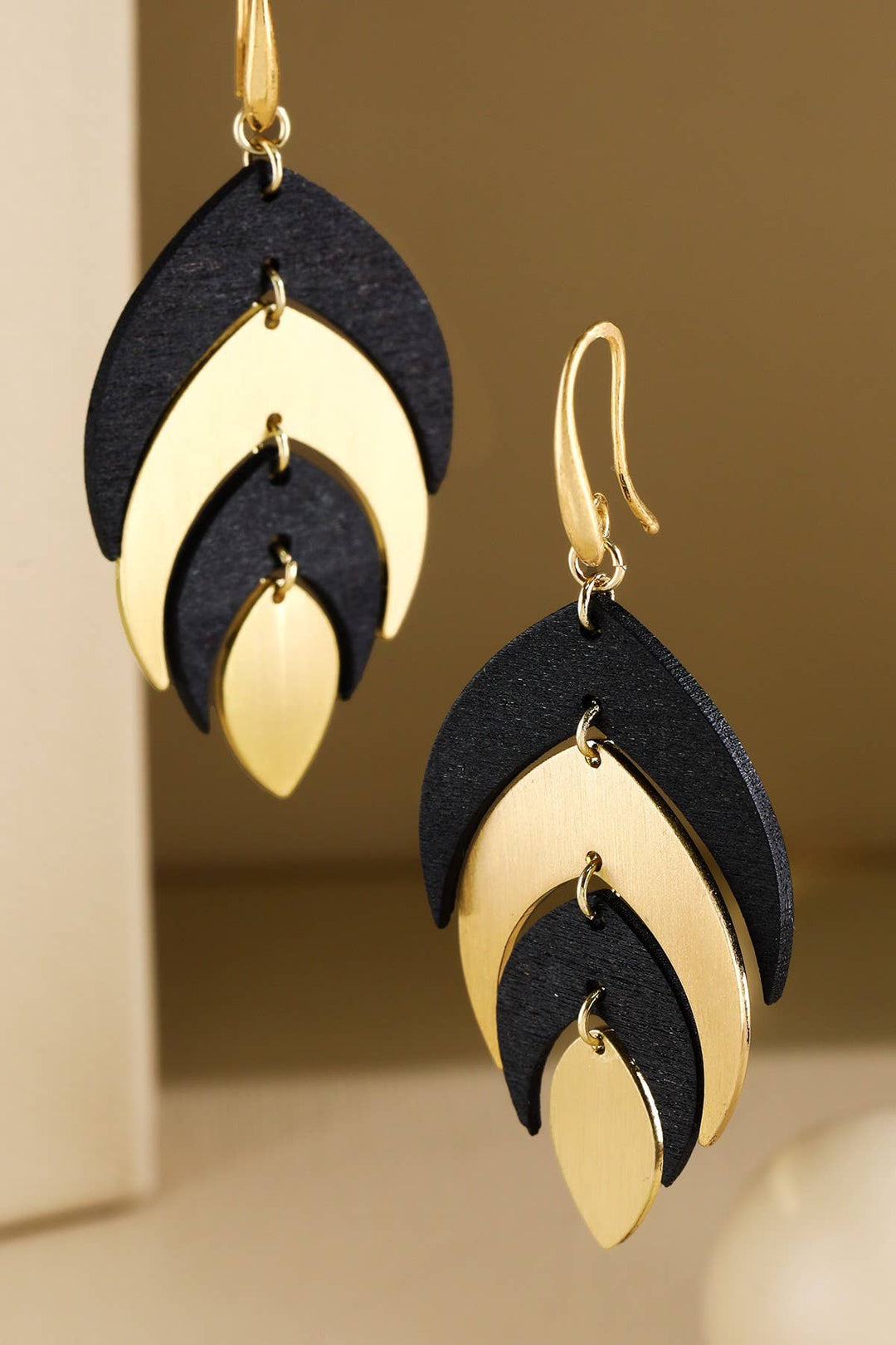 Wood And Steel Leaf Earring