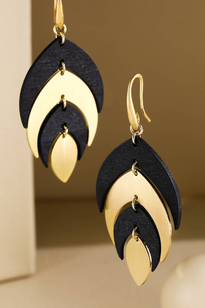Wood And Steel Leaf Earring