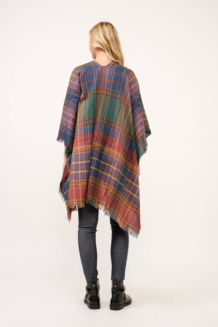 Autumn Plaid Fringe Poncho Kimono Ruana