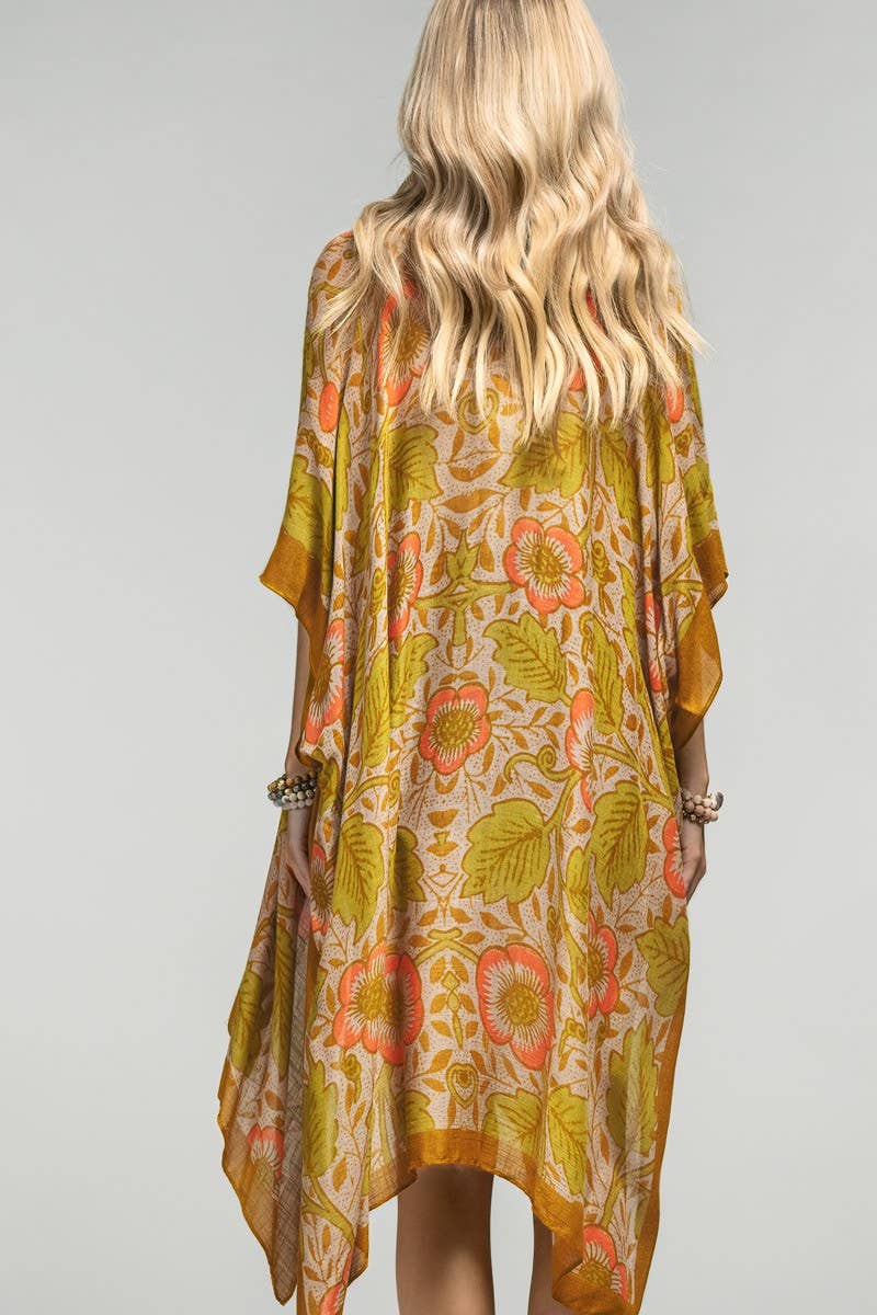Retro Floral Print Kimono