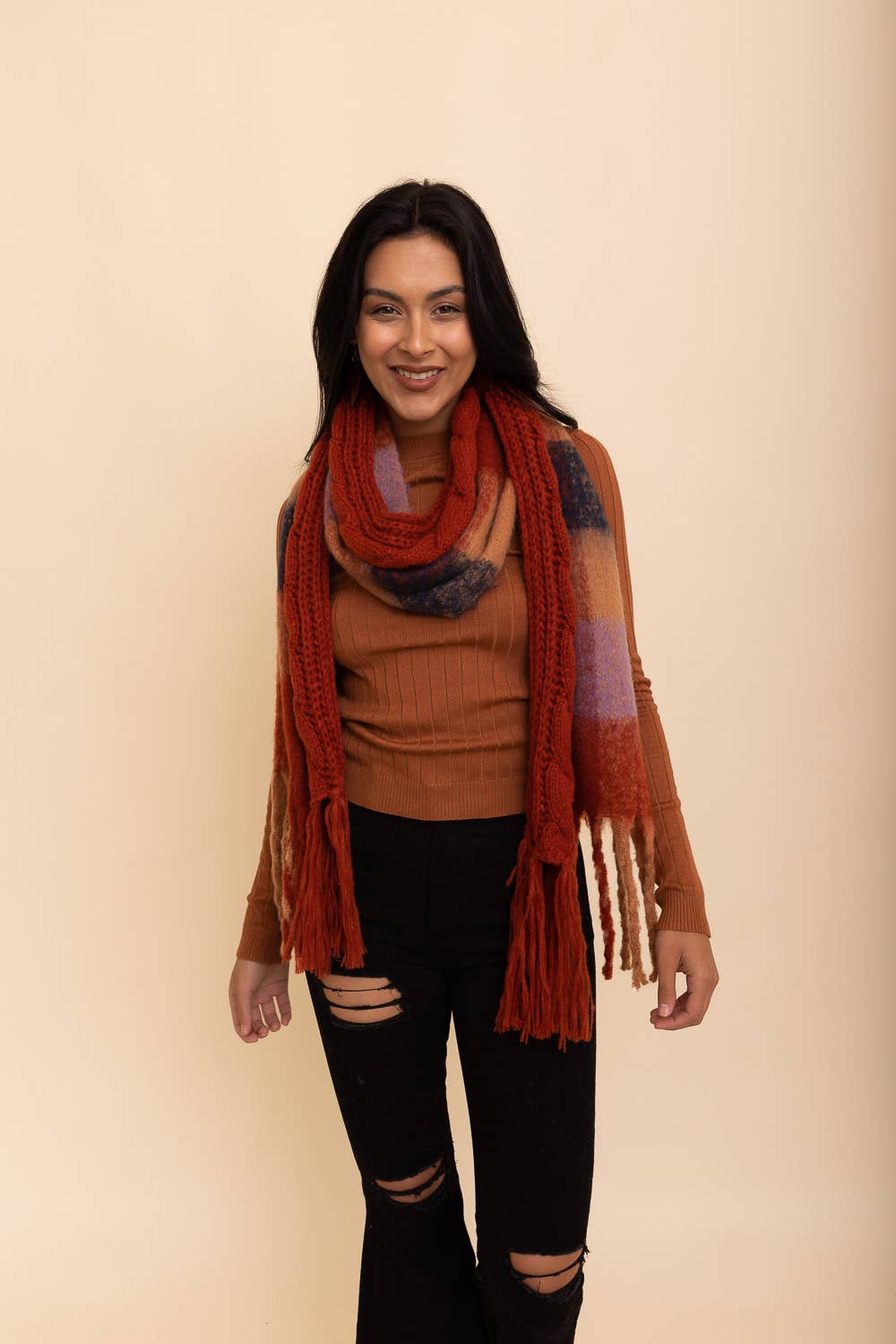 Cozy Knit Scarf w/ Tassels