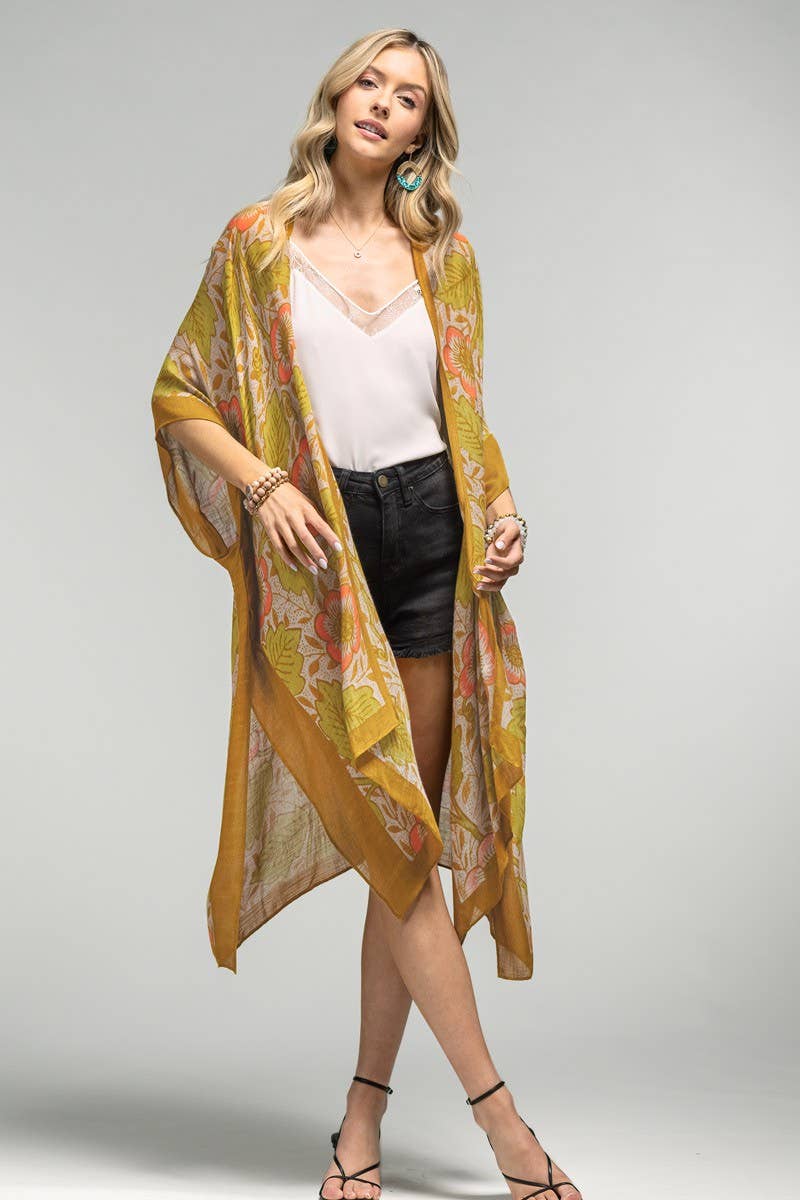 Retro Floral Print Kimono
