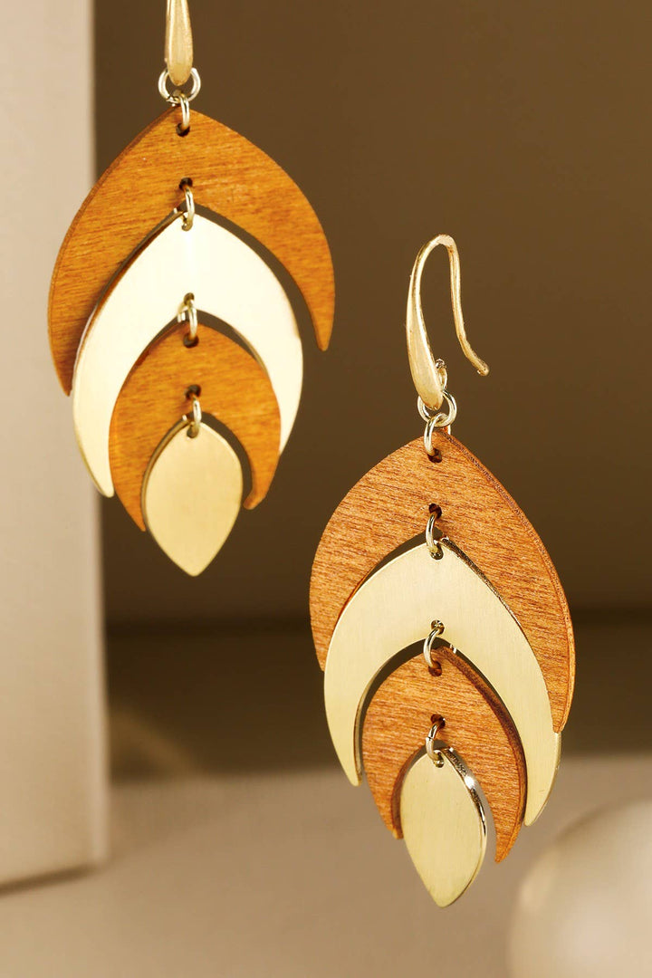 Wood And Steel Leaf Earring