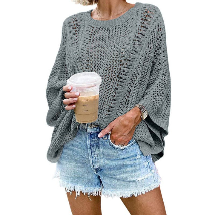 Ladies Bat Sleeves Hollow Out Knit Blouse 22065
