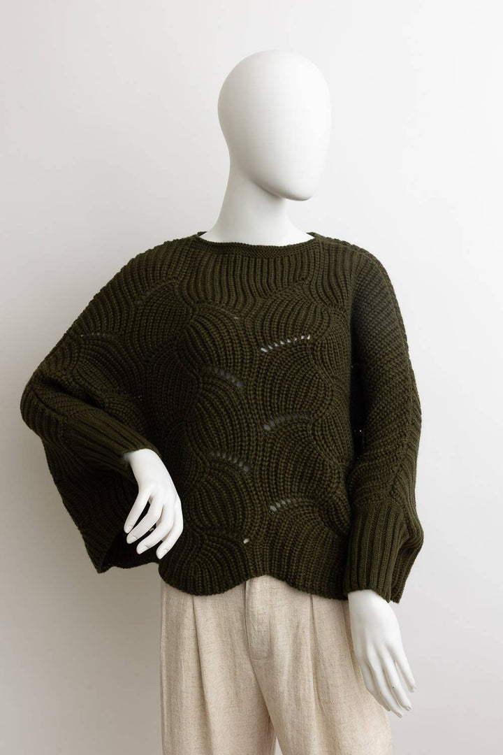 Ribbed Knit Poncho w/ Sleeves
