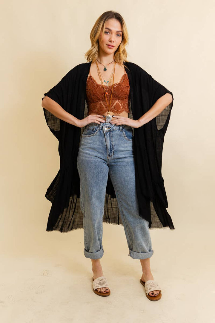 Solid Ruffle Edge Bohemian Kimono 💃