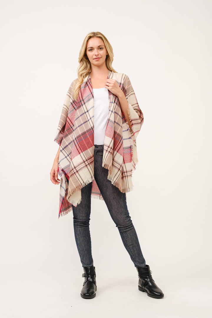 Autumn Plaid Fringe Poncho Kimono Ruana