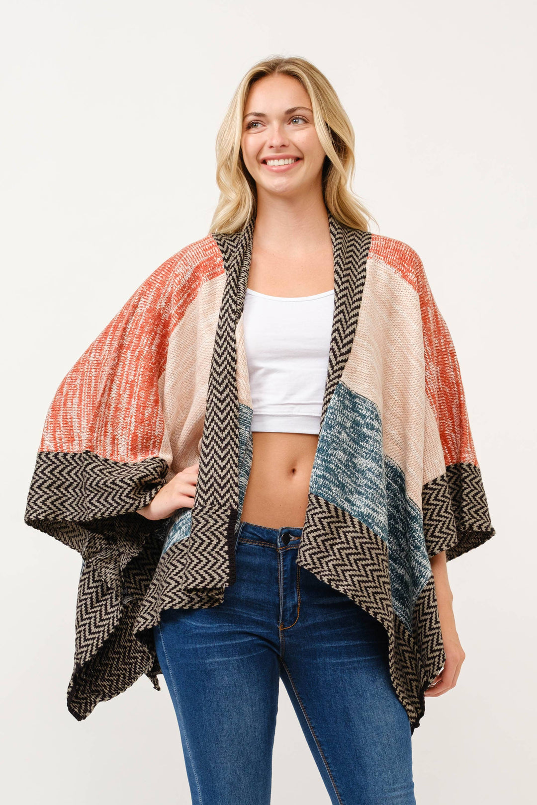 Elin Contrast Ruana Cardigan
