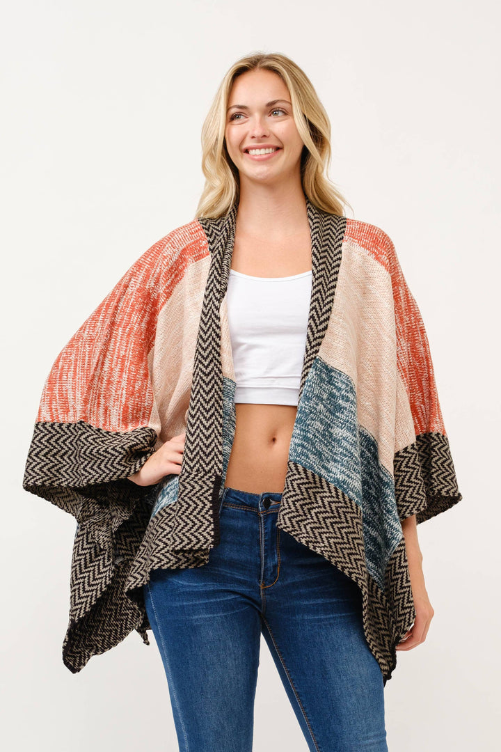 Elin Contrast Ruana Cardigan