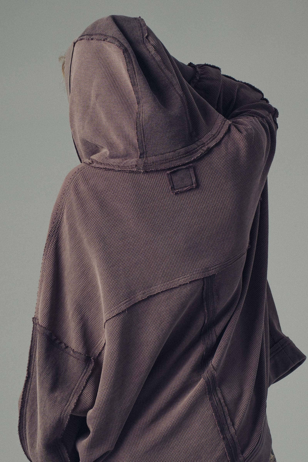 Brown Washed Waffle Knit Hooded Cardigan