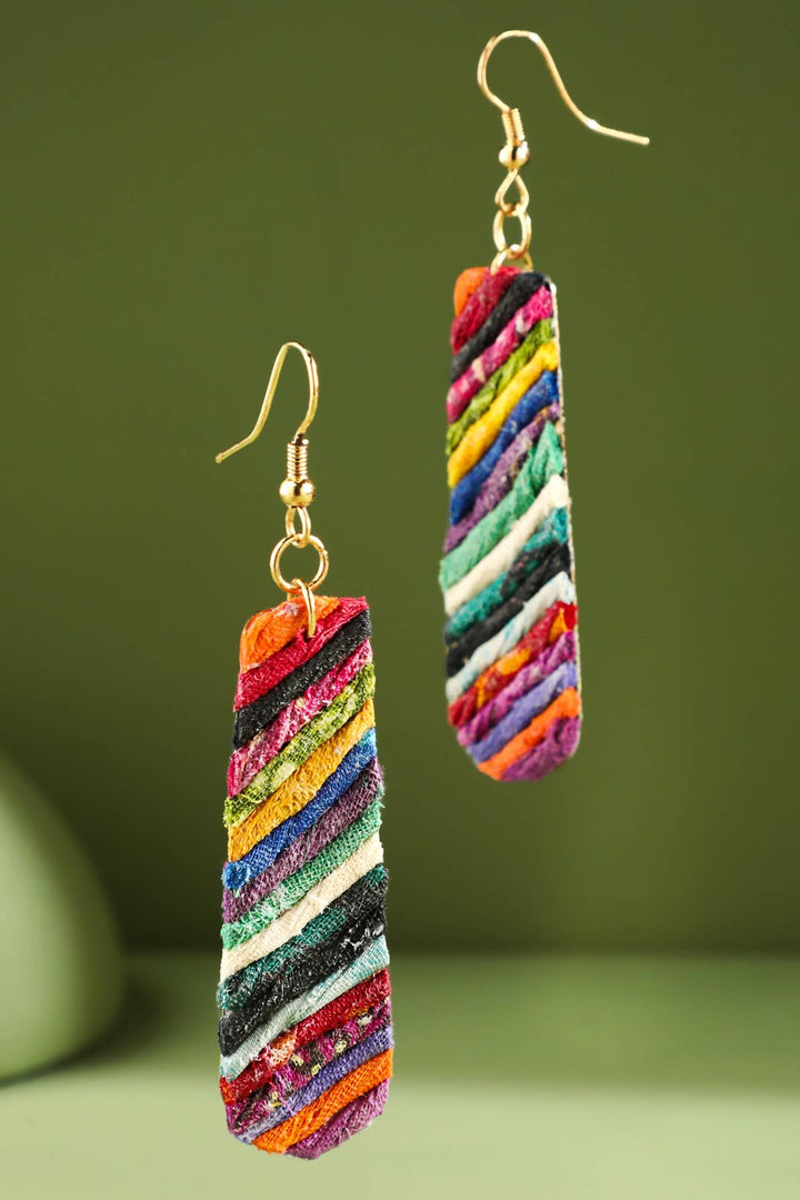 Brass Wrapped Cotton Dangle Earrings