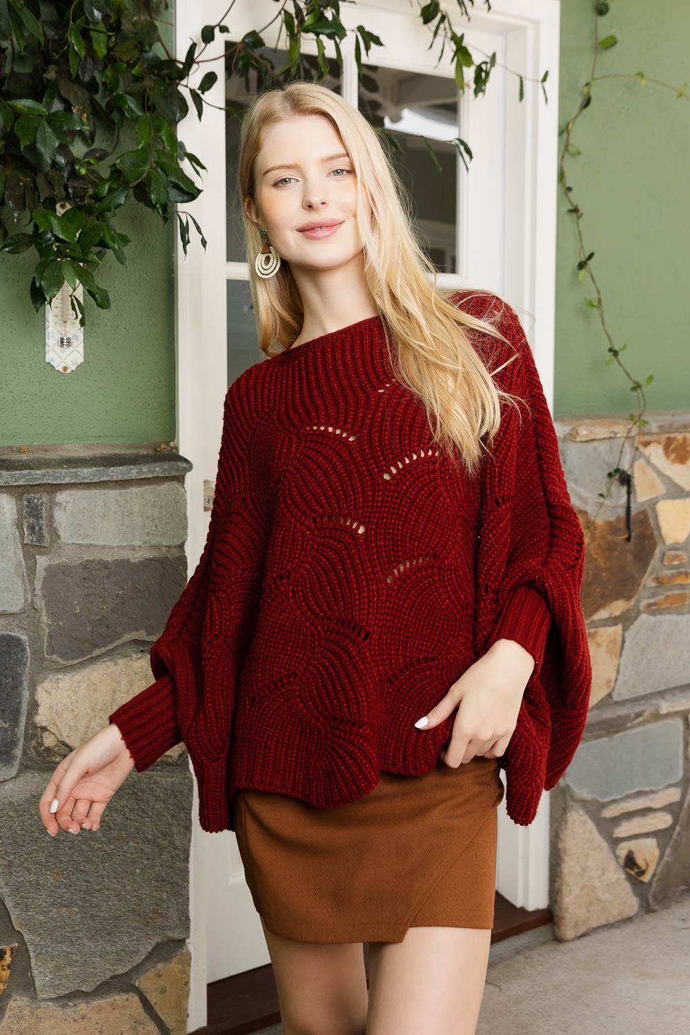 Ribbed Knit Poncho w/ Sleeves