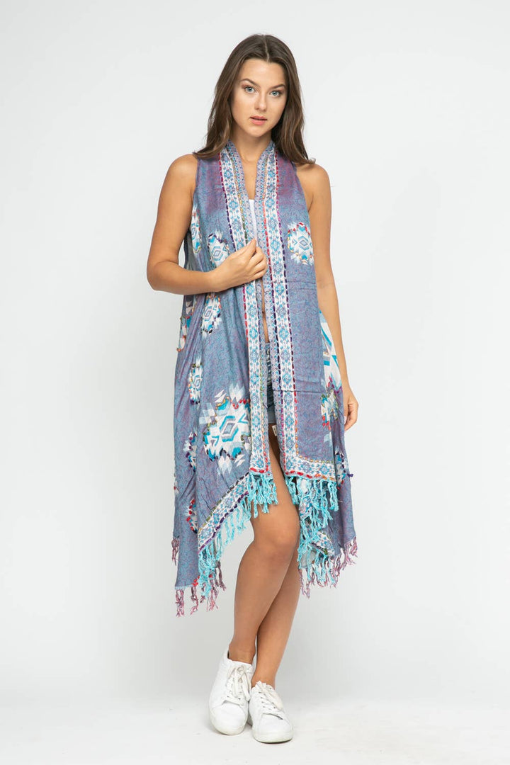 Amber Thick Stitch Embroidered Vest - Pearly Purple
