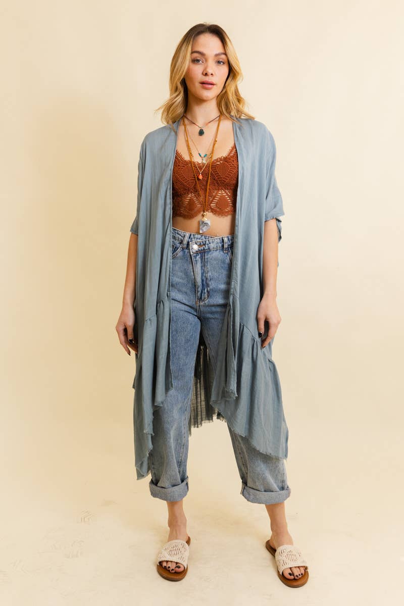 Solid Ruffle Edge Bohemian Kimono 💃