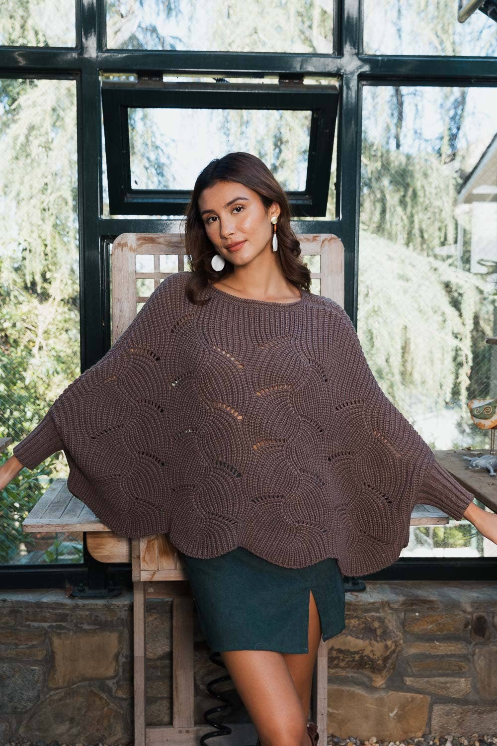 Ribbed Knit Poncho w/ Sleeves