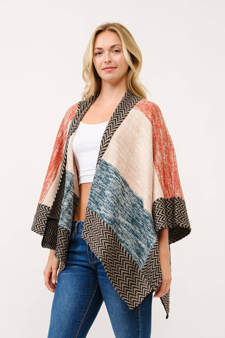 Elin Contrast Ruana Cardigan