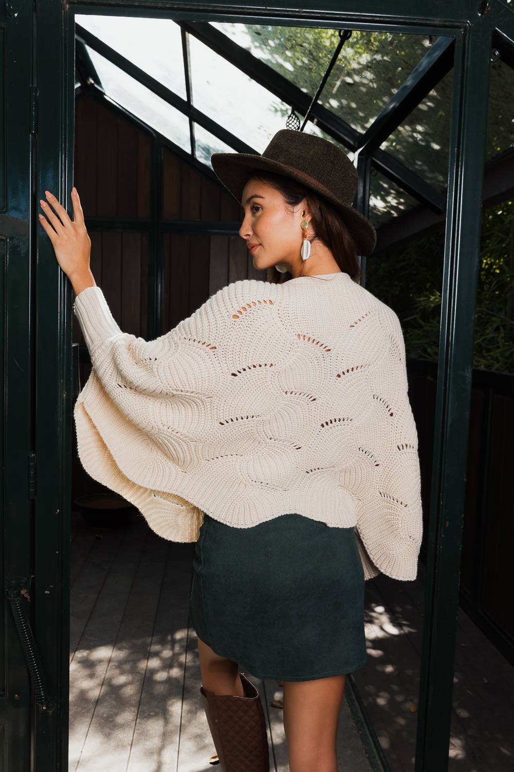 Ribbed Knit Poncho w/ Sleeves