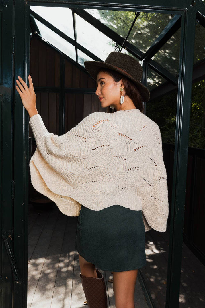 Ribbed Knit Poncho w/ Sleeves