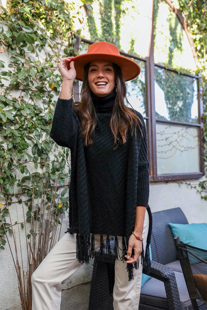 Cozy Roll Neck Poncho Sweater