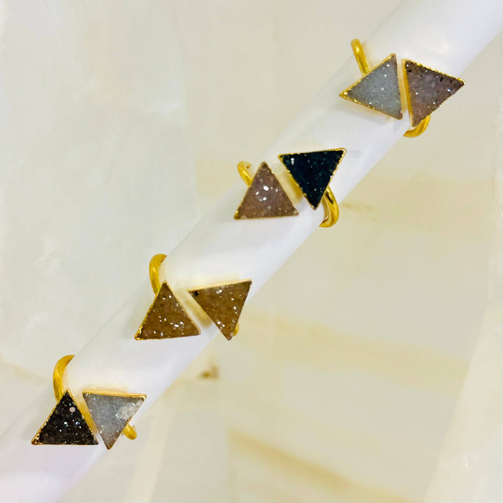 Double Triangle Druzy Ring