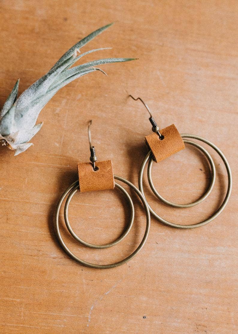 Bronze Hoop Leather Earrings