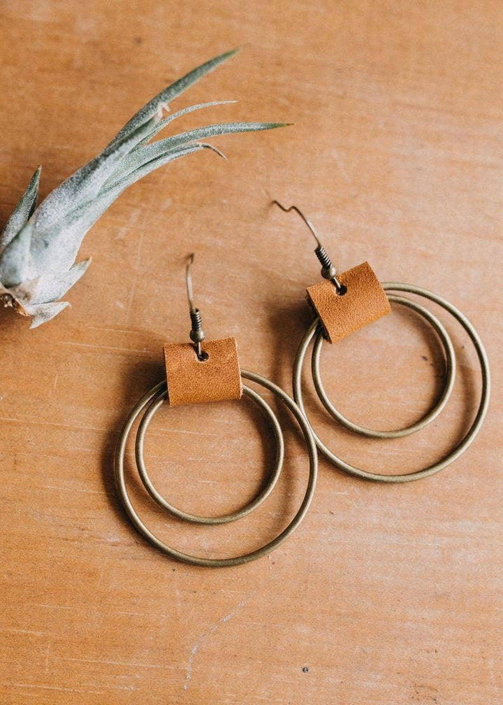 Bronze Hoop Leather Earrings