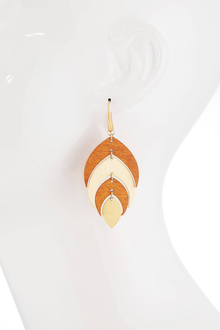 Wood And Steel Leaf Earring