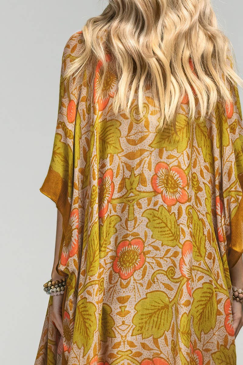 Retro Floral Print Kimono