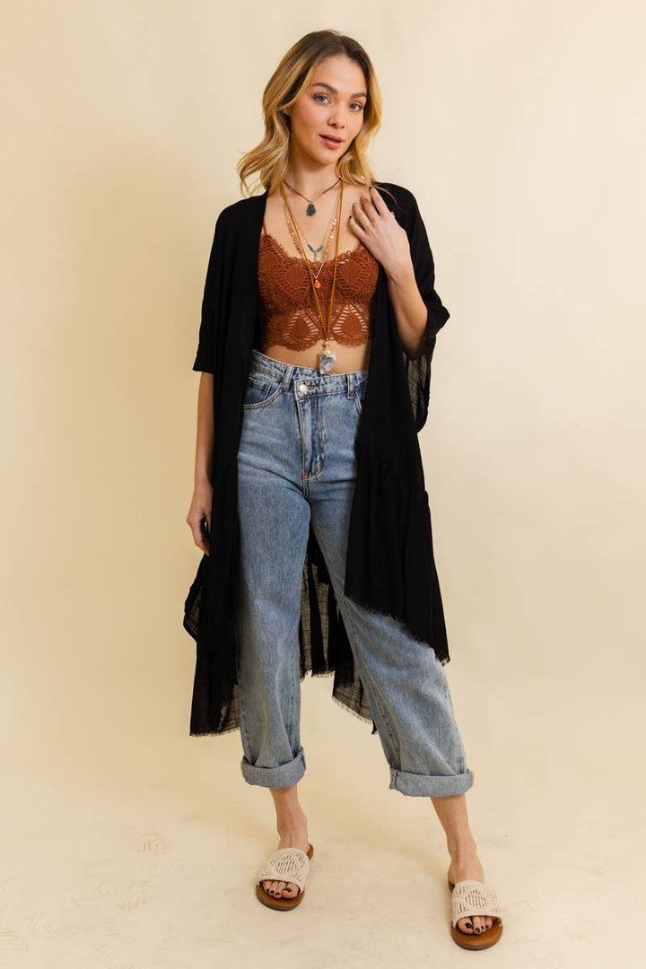Solid Ruffle Edge Bohemian Kimono 💃